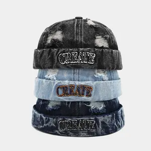 Vintage Distressed Brimless Hat Adjustable Washed Cotton Hip Hop Sailor Cap Beanie Landlord Hats for Men Women and Teens  trucker green beret men viral