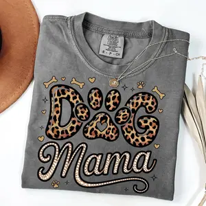 Comfort Colors Dog Mama Shirt - Leopard Print Dog Paw Print - Vintage Wash Retro Tee - Soft Cotton Unisex Gift for Dog Lovers