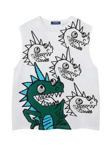 Men's Cartoon Dinosaur Print Round Neck Tank Top, Loose Casual Fashion Sleeveless Crew Neck Vest for Summer, Men's Clothes for Daily Wear