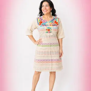 Paloma telar - Mexican dress Handmade in Oaxaca Mexico Embroidered Dresses - vestido mexicano hecho a mano artesanal - elegante tradicional  Casual Traditional Elegance vestido artesanal hecho en México