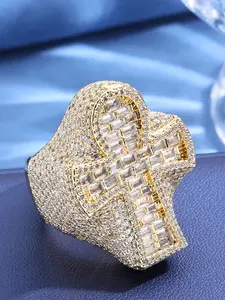 New Creative Cross Angel Ring, Copper Zircon Classic Vintage Fashion Men's Ring, Stylish Jewelry for Men, Unique Design Accessory