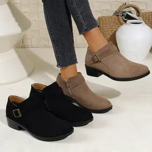Women's Boots Black Brown Ankle Boots Closed Toe Stacked Heel Booties Shoes Women's Ankle Boots Booties