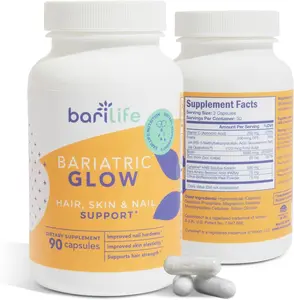 Bari Life Bariatric Glow Hair Skin & Nail Support Supplement with Biotin Vitamin C Zinc & Cynatine HNS for Healthy Growth and Strength