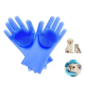 Pet Grooming Gloves - Heat Resistant Silicone with High-Density Teeth, Enhanced Five Finger Design for Bathing Dogs and Cats