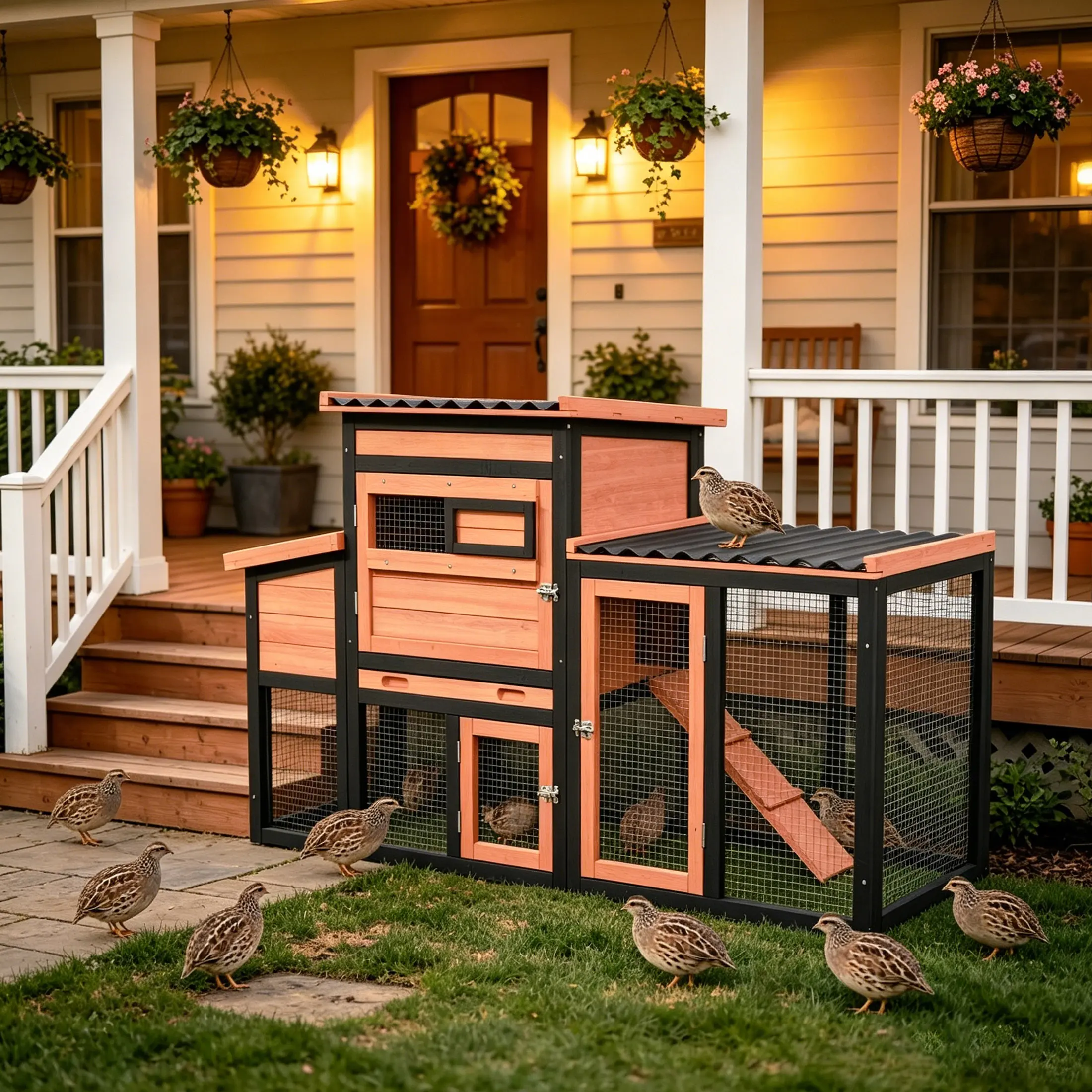 Weather Resistant Backyard 2 Story Quail Cage for 8 Quail with Sliding Window and Openable Roof,Orange