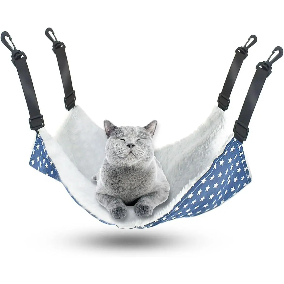 Reversible Hammock for Small Animals, Soft Hanging Cage Bed with Adjustable Straps and Plastic Hooks for Cats, Kittens, and Rabbits, Double-Sided