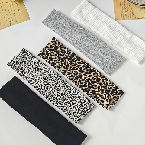 5pcs Versatile Satin Leopard Print Workout Headband Set, Women Everyday Hair Accessories Turban sweat absorbing Headband Sweatband, Hairband, Elastic headbands, Sports Headband, Sweat Bands For Head