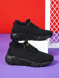 Parent-Child Black-Based Colorful Splash Ink Flyknit Sock Sneakers, Cool Sport Style, Flyknit Material + Sock-Fit Design + Splash Ink Decoration + Non-Slip Sole, Parent-Child Compatible, Splash Ink Eye-Catching , Ideal for Daily Outfits & Parent