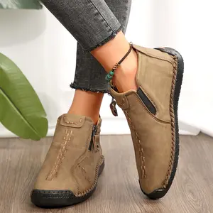 Women Workwear Boots Slip Resistant Durable Leather Outdoor Casual Shoes Boots Fashion Side Zipper Design.