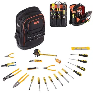 Summervibes VEVOR Tool Backpack with Tools, 65 Pockets, Heavy-duty Tools Storage Organizer Bags with Laptop Compartment Molded Base, Electrician Jobsite Backpack for Electrician, Repairman, and HVAC Techs