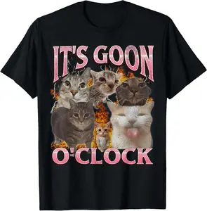 Cotton Gift Tee Gooning O'clock Funny Cat Meme Bootleg Graphic T-Shirt casual cotton streetwear Fabric Menswear for all