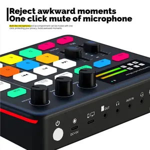 New experience gaming audio mixer with high-quality sound card, audio interface, podcast equipment, live broadcast sound card, phantom power, equalizer, audio mixer, equipped with professional chipset for computer recording game karaoke DJ-G1 Black