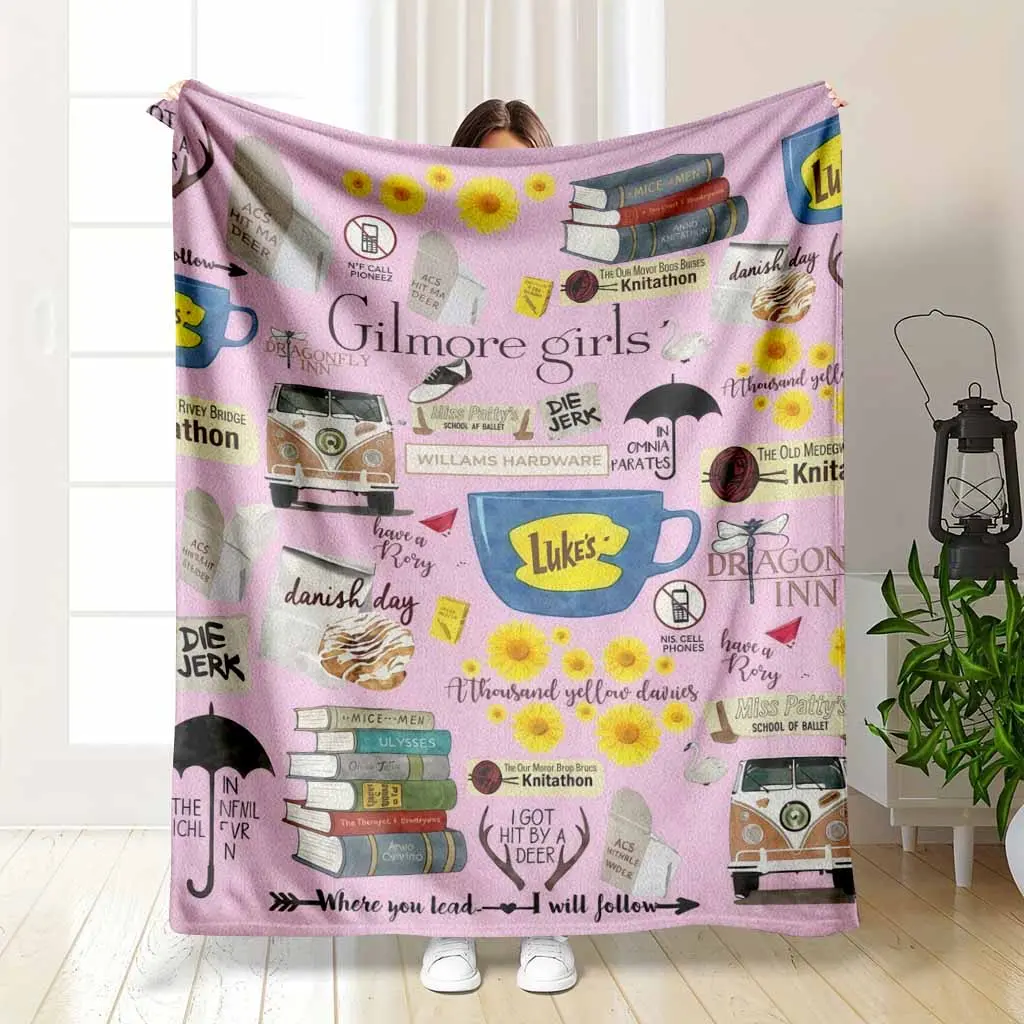 Gilmore Inspired Flannel Blanket Coffee Cup and Yellow Daisy Print Pattern Soft Cozy Lightweight Warm Decorative Throw Perfect for Bedroom Living Room Sofa Travel Gift and Relax Reading Time