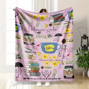 Gilmore Inspired Flannel Blanket Coffee Cup and Yellow Daisy Print Pattern Soft Cozy Lightweight Warm Decorative Throw Perfect for Bedroom Living Room Sofa Travel Gift and Relax Reading Time