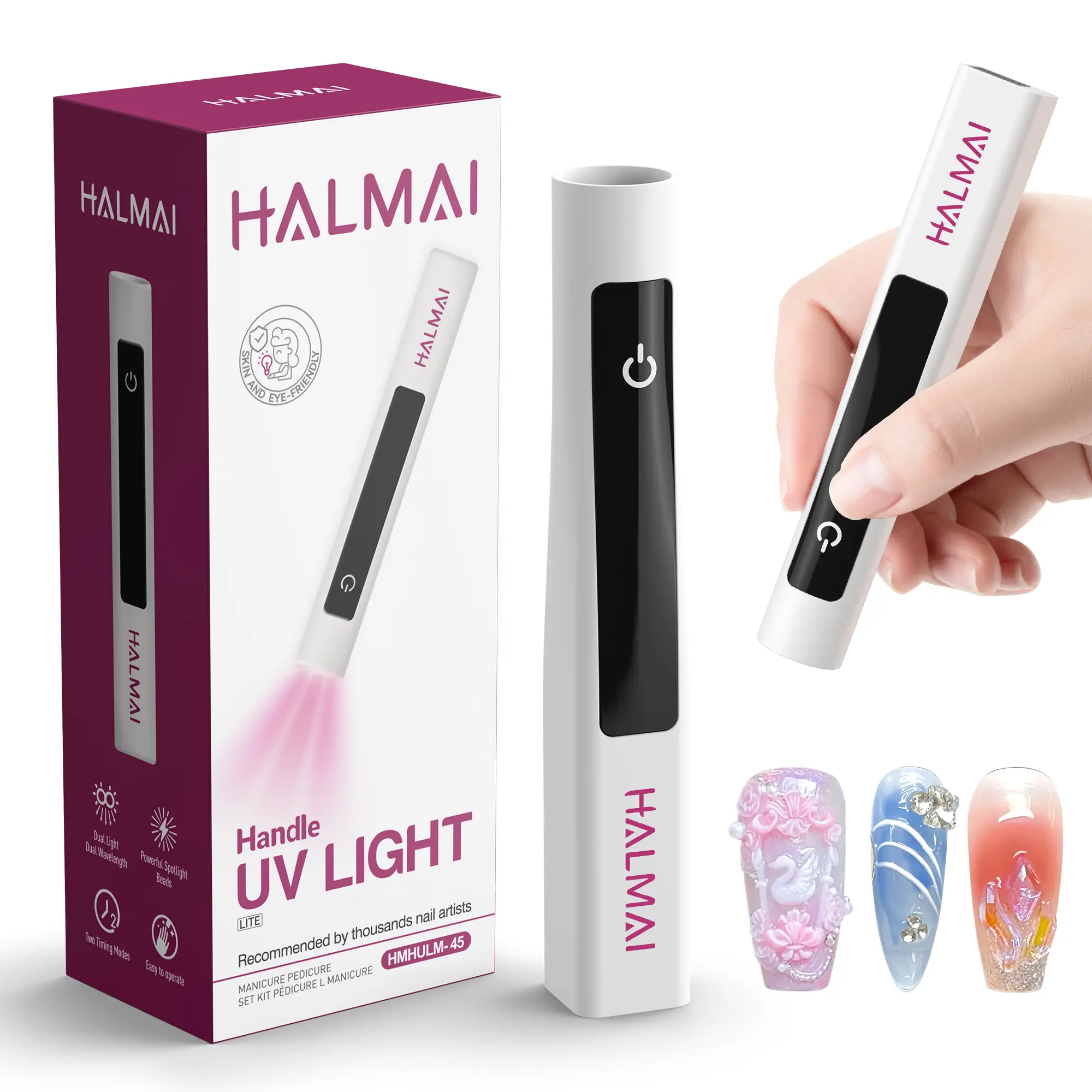 Handheld UV Nail Lamp for Gel Polish,Portable Mini Red Light with LED,Cordless Rechargeable USB Nail Dryer,at-Home Manicure Salon Tool with Nail Curing,Nail Stamping & Cat Eye Magnet (White)