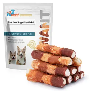 Pawant Dog Treats Triple Flavor Rolls - Chicken Liver, Beef, Chicken Wrapped Rawhide Rolls for Medium and Large Dogs Training Snacks