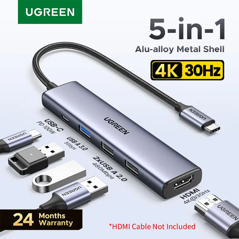 UGREEN 5-in-1 USB-C Hub, 4K HDMI Adapter（HDMI Cable Not Included) with 100W PD, 3 USB-A Ports, USB-C Dongle for MacBook Pro2017-2025,MacBook Air2018-2025, iPadPro 2021/2022/2024/2025, iPhone 15/16/17 Series, Samsung Galaxy S25/S24,XPS, Summer Sale