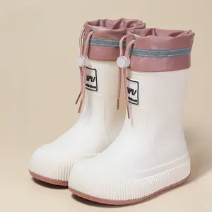 Children's Rain Boots Boys and Girls Water Boots Elementary School Students Big Kids Rain Boots Fleece-Lined Water Shoes Non-Slip Outdoor Waterproof Rubber Shoes