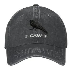 Funny Crow F-CAW-F Embroidery Hat,Washed Denim Crow Embroidery Hat,Vintage,Retro Aesthetic,Face-Slimming,Washed Denim,Bad Hair Day Essential,Sarcastic Humor,Unisex,Couple Style,Workout Accessory,Goes with Everything,Staple Piece