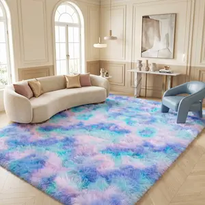 Rugs for Living Room, Tie-dye Blue Rainbow Soft Fluffy Luxury Shag Area Rug, Soft-Touch, Upgrade Non-Slip, Shaggy Floor CarpetFor Living Room, Bedroom, Home Decor, Room Decor, FluffyRug, Floor Covering, Decorative Rug