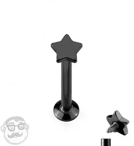 16G PVD Black Star Top Internally Threaded Flat Back Steel Post