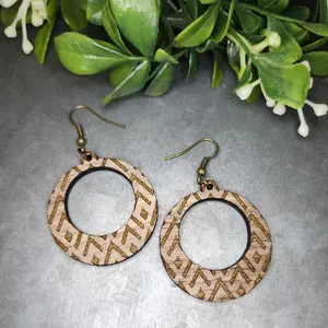 Chevron Walnut Wood Hoop Earrings