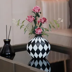 Modern Simple Black and White Checkered Flower Arrangement Vase | Living Room  Decorn Decoration Table Kitchen Desktop Minimalist Decor