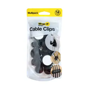 Wrap-It Storage Cable Clips - Assorted 14-Pack - Desk and Nighstand Cable Holder for Phone and Bedside Table Cord Organizer