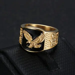 1Pc 316L stainless steel jewelry, American Independence Day eagle design, hip hop punk, eagle wing animal gold riding men and women send an engagement ring, cool unique vintage jewelry