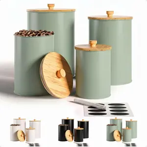 Canisters for Countertop Set of 4 with Customizable Chalkboard Labels & Marker Pen - Kitchen Canisters with Airtight Lids - Sage Green Canister Set - Flour and Sugar Containers