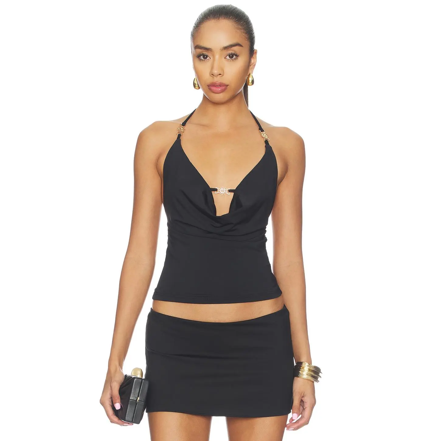 Runaway The Label Livia Halter Cowl Top in Black
