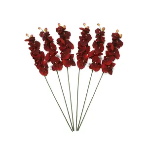 Farmhouse Orchid Phalaenopsis Artificial Flowers Set of 6 - Realistic Lifelike Design, Plastic Material, Low Maintenance, Burgundy & Salmon