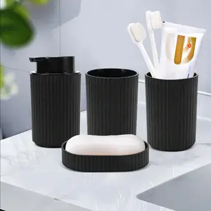 Matte Black Bathroom Accessory Sets, 4 Pieces Bathroom Accessories Complete Set Vanity Countertop Accessory Set, Includes Lotion Dispenser Soap Pump, Mouthwash Cup, Toothbrush Holder