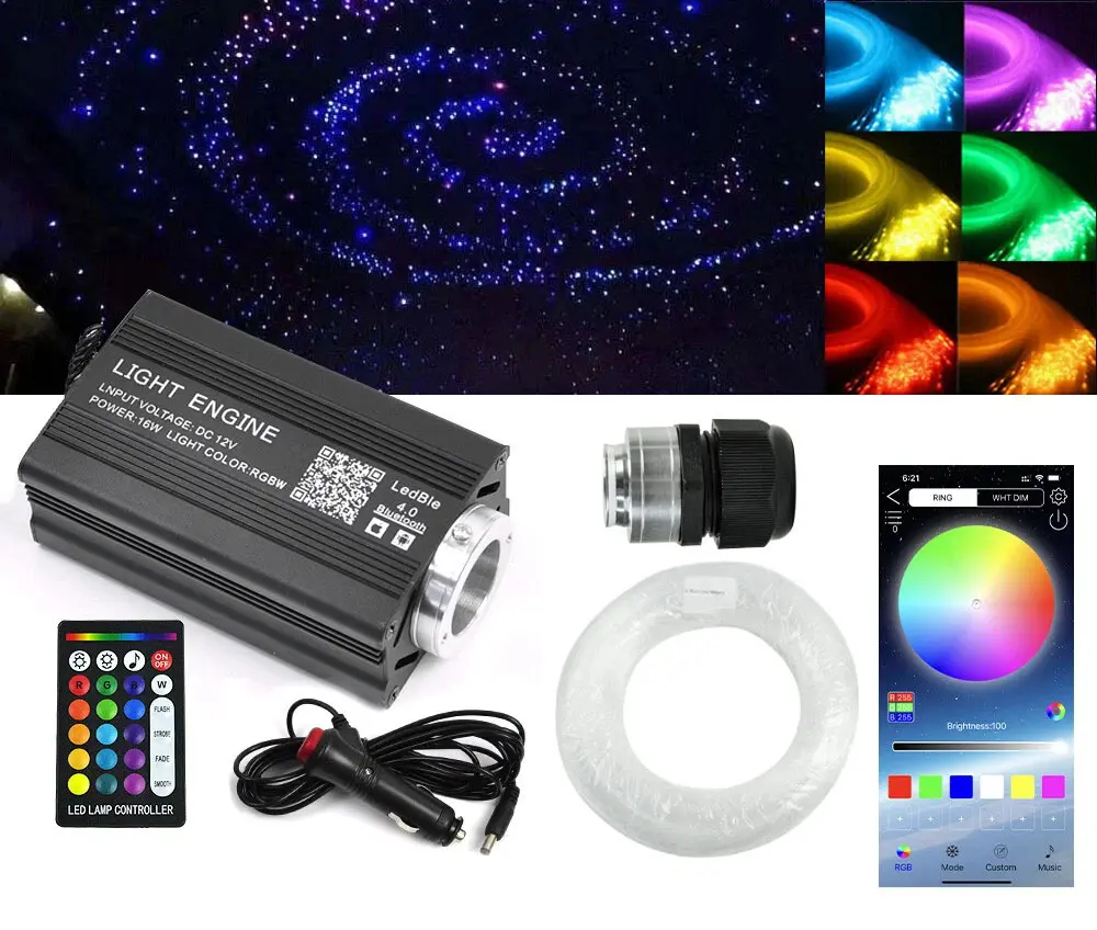 Flexible Bendable PMMA Fiber Optic Star Lights, Starry Sky Twinkle Lighting Kit with 24 Key Remote, Romantic Atmosphere Lamp for Car Interior Renovation & Household Ceiling Decoration
