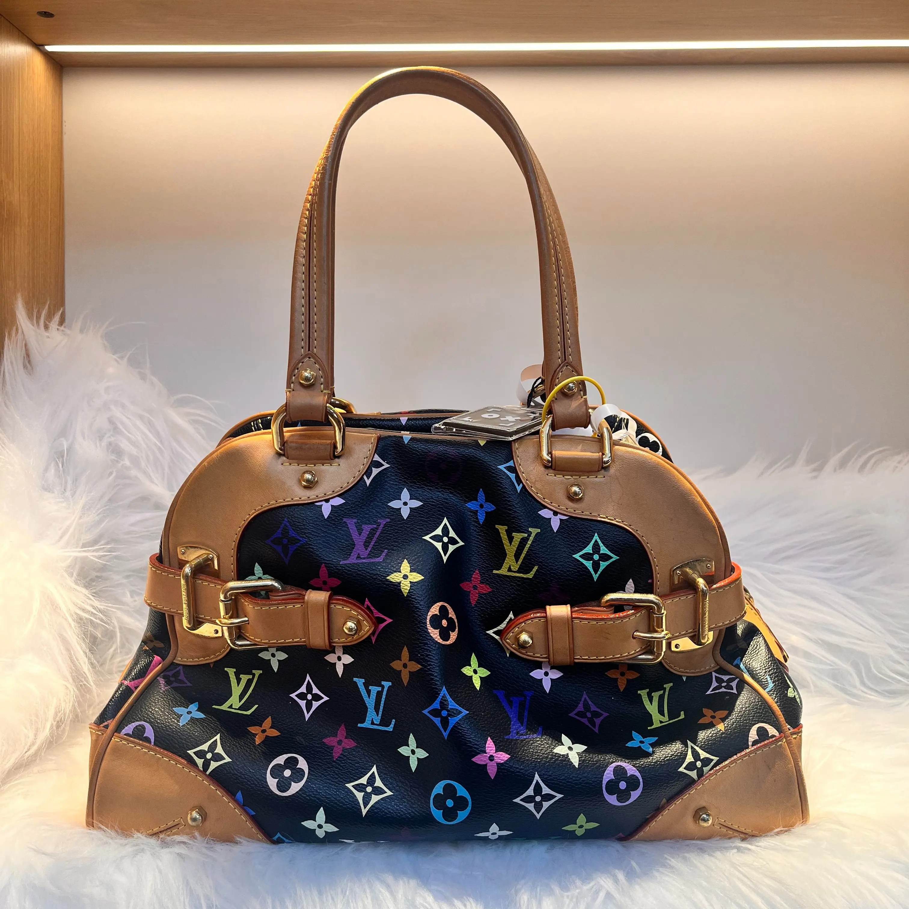 Pre-owned Louis Vuitton coted Canvas Shoulder bags Monogram Multicolore Thelma Black++bag charm++