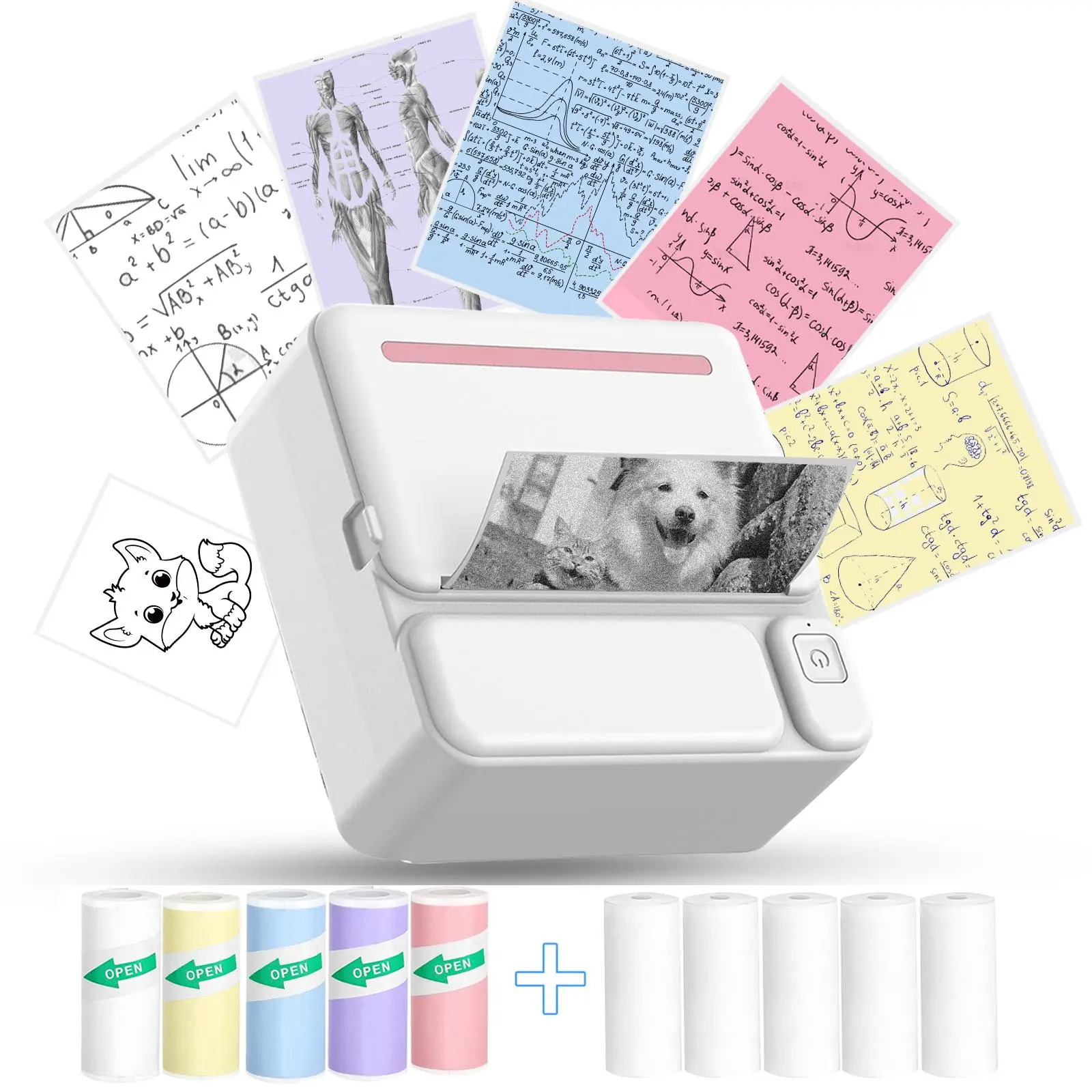 Mini Portable Label Printer, 1 Count Wireless Wifi Thermal Printer with 10 Rolls Print Paper, Usb Rechargeable Image Notebook Drawing Stationery for H