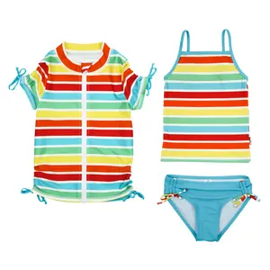 SwimZip Girls UPF 50+ Short Sleeve Rash Guard + Tankini Bikini Set (3 Piece)