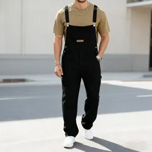 WIRDATRD Men's Casual Denim Bib Overalls with Pockets Lightweight All-Season Streetwear & Daily Wear Outfit for Men Versatile & Comfortable