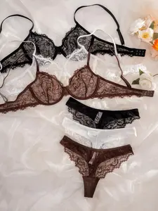 6pcs Lace Underwire Bra Set, Comfortable Push Up Lingerie Set for Daily Wear