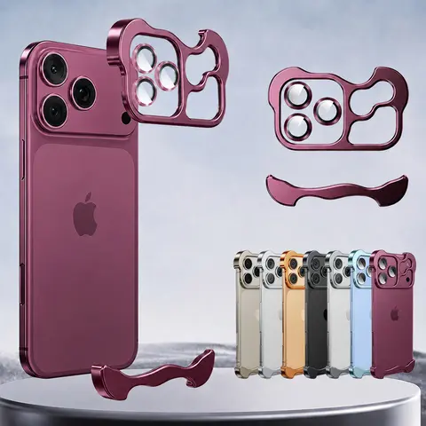 Minimalist Bumper Cover Phone Accessories for iPhone 13-18 Pro Max, Shockproof Frameless Aerospace-Grade Metal Case with Elastomer Inlay, Easy-Fit Multi-Model Mobile Accessory