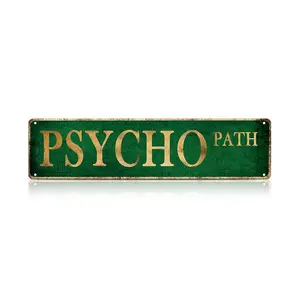 Funny Vintage Tin Sign “PSYCHO PATH”, Retro Metal Street Sign for Wall Decor, Rustic Home Bar Garage Man Cave Art – Palette & Wall  Decoration Christmas Gift