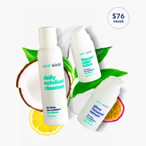 Clear + Renew Kick Trio - Daily Cleanser, Serum & Exfoliant Set for Skin Repair Cleanser Serum