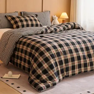 Comforter Set Full Size - Reversible Yarn-Dyed Checkered Design, Soft Washed   Both Sides, Lightweight -Season Bedding, Machine Washable(Black Red Plaid, 80"x90")