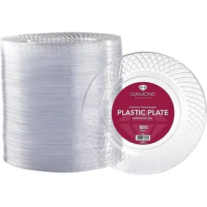 102 Clear Plastic Plates Disposable - 6.25-inch Heavy Duty Hard Plastic Clear Plates for Party - Elegant Round Cake, Dessert, Salad, Appetizer, Dinner - Plate for Holiday Parties