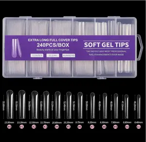 240Pcs Square Nail Tips, Long Square Press On Soft Gel x Nails, 12 Sizes Full Cover Acrylic False Nail Tips, for Beginner and Home Salon Diy