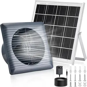 Solar Exhaust Fan with 25W Solar Panel, 6" Solar  Vent Fan for Chicken Coop, Greenhouse & Shed, 385 CFM Ventilation Fan with Anti-Backflow Valve, Quiet Brushless Outdoor Cooling