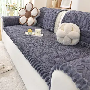1 Piece Modern Minimalist Plush Sofa Cover - Luxury Pressed Edge, Pet-Friendly All Protection, Fits 1-4 Seaters, Washable, Quilted Sofa Cover