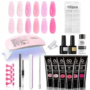 Dld 6 Color Nail Extension Gel Set, Gel Nail Kit With Everything, Includes UV Lamp, DIY Manicure Kit, Bare, Glitter, Rose Builder Gel, 100 Nails, Tools, Nail Art