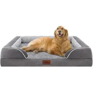 Comfort Expression Orthopedic Dog Bed for Extra Large Dogs 42X30 Inch, Waterproof Egg Crate Foam XL Pet Bed with Removable Bolsters, Dog Couch with Washable Cover & Non-Slip Bottom, Grey