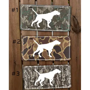 [ CAMO NATION ] German Shorthaired Pointer Camo License Plate - Hunting Dog Silhouette Aluminum Tag - Rugged Camouflage Truck Accessory - Outdoor Hunter Vehicle Decor & Gift
